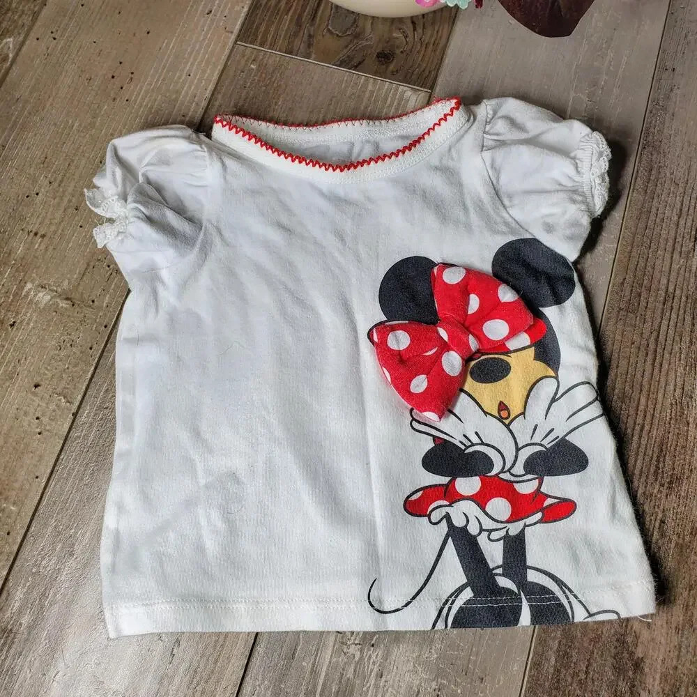 Disney Parks Minnie Mouse White and Red Lace Trim Top Size 12m